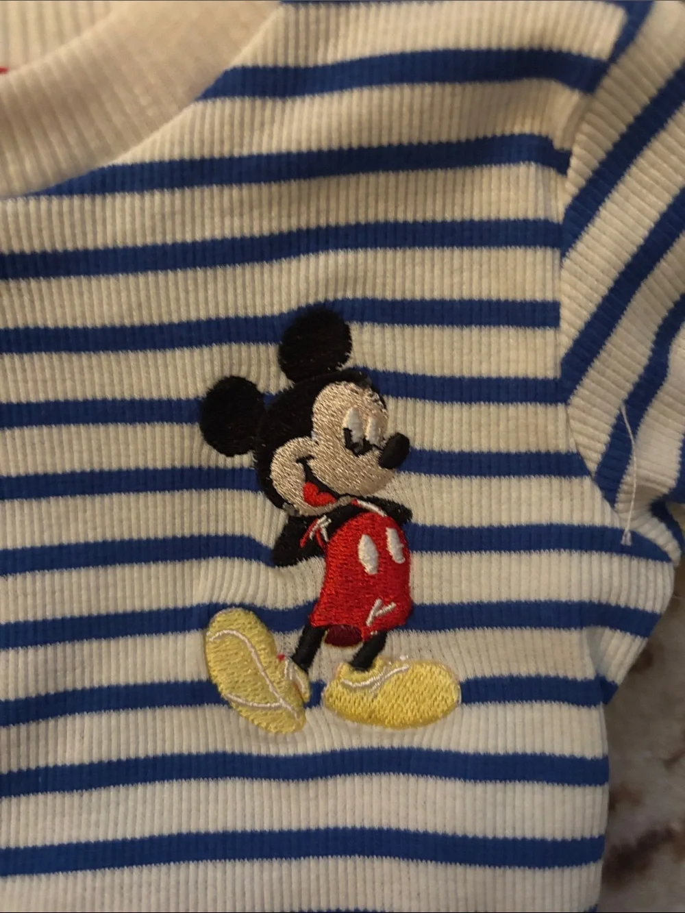 Disney Baby Striped Mickey Embroidered Blue & White Set